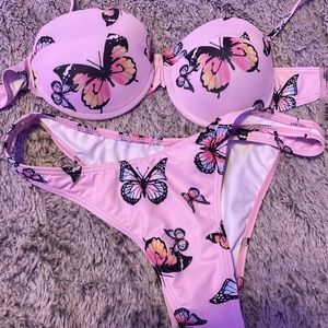 SHEIN BUTTERFLY PRINT PUSH UP UNDERWIRE BIKINI SWIMSUIT(read description)